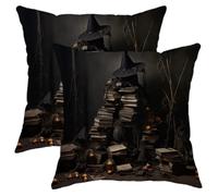 Juego de 2 fundas de almohada de bruja estilo gótico vintage, con botella de cristal, vela, sombrero mágico, libro, terciopelo negro, cómodas, decorativas, para sofá, dormitorio, apartamento, sofá