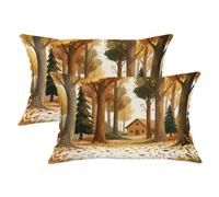 Juego de 2 fundas de almohada de cabaña, diseño rústico de árboles y hojas, color marrón otoñal con cremallera oculta, fundas de almohada para el hogar, dormitorio, sala de estar, sofá, decoración de