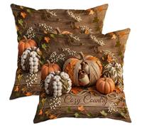 Juego de 2 fundas de almohada de calabazas, estilo rústico de algodón con hojas de color naranja otoñal, terciopelo suave, lavable, fundas decorativas para el hogar, dormitorio, sala de estar, sofá