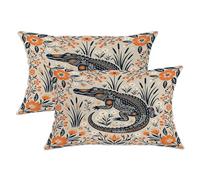 Juego de 2 fundas de almohada de cocodrilo, flores inspiradas en la naturaleza botánica, hojas de verano naranja con cremallera oculta, almohadas decorativas para el hogar, sala de estar, dormitorio