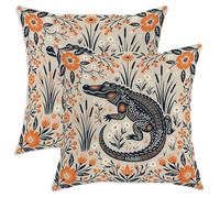 Juego de 2 fundas de almohada de cocodrilo, flores inspiradas en la naturaleza botánica, hojas de verano naranja con detalles de cremallera oculta, fundas de almohada para sala de estar, dormitorio