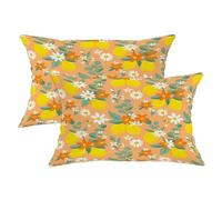 Juego de 2 fundas de almohada de color limón, flores de crisantemo de verano, color amarillo con cremallera oculta, fundas de cojín para el hogar, dormitorio, sala de estar, sofá, decoración de 20 x