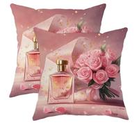 Juego de 2 fundas de almohada de color melocotón rosa, funda de almohada con perfume floral, fundas de cojín cuadradas decorativas para el día de San Valentín, para el hogar, sofá, cama, sofá, 16 x 16
