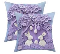 Juego de 2 fundas de almohada de conejo, fundas de almohada de conejo de Pascua lavanda, fundas de cojín cuadradas decorativas de primavera para el hogar, sofá, cama, sofá, 16 x 16 pulgadas