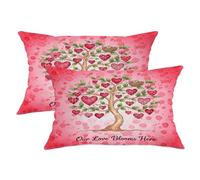 Juego de 2 fundas de almohada de corazones, románticas hojas de árbol de San Valentín, melocotón con detalles de cremallera oculta, fundas de almohada para el hogar, dormitorio, sala de estar, sofá