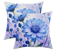 Juego de 2 fundas de almohada de crisantemo, diseño floral en acuarela azul, flor capullo azul primavera, terciopelo suave, lavable, para el hogar, sala de estar, dormitorio, decoración de sofá, 22 x