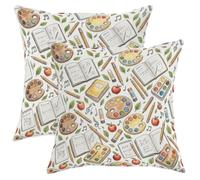 Juego de 2 fundas de almohada de estilo paleta, innovadoras notas musicales, libros artísticos, terciopelo suave, lavable, detalles lavables, decoración de esquina para aula, lectura, 14 x 14 pulgadas