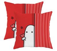 Juego de 2 fundas de almohada de fantasma, diseño de piruleta de corazón juguetón de Halloween, color rojo con cremallera oculta, almohadas decorativas para el hogar, sala de estar, dormitorio, sofá