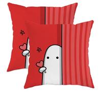 Juego de 2 fundas de almohada de fantasma, diseño de piruleta de corazón juguetón de Halloween, rojo con cremallera oculta, fundas de almohada para sala de estar, dormitorio, loft, oficina, decoración