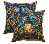 Juego de 2 fundas de almohada de farol, diseño de mosaico, girasol, estrellas, verano, azul, terciopelo suave, lavable, para sala de estar, dormitorio, loft, oficina, decoración de coche, 14 x 14