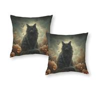 Juego de 2 fundas de almohada de gato negro con calabazas de Halloween, calidad de hotel, tienda de campaña de 40,6 x 40,6 cm