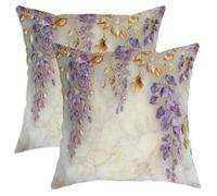 Juego de 2 fundas de almohada de glicinia primaveral, fundas de almohada de terciopelo floral para decoración del hogar, sofá, sala de estar, cama, 18 x 18 pulgadas, diseño de flores y hojas