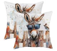 Juego de 2 fundas de almohada de granja de primavera, divertido burro con lentes de sol y fundas de almohada de pájaros, fundas de cojín cuadradas decorativas para el hogar, sofá, cama, sofá, 20 x 20