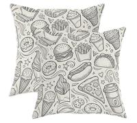 Juego de 2 fundas de almohada de hamburguesa, estilo casual, juguetón, helado, dona, verano, negro, con funda de cremallera oculta, almohadas decorativas para sala de estar, dormitorio, loft, oficina