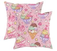 Juego de 2 fundas de almohada de helado, diseño de corazón, melocotón de verano con cremallera oculta, fundas de almohada cuadradas para sala de estar, apartamento, cama, sofá, decoración de 18 x 18