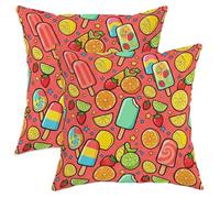 Juego de 2 fundas de almohada de helado, diseño de limón, fresa, verano, coral, terciopelo suave, lavable, decorativas, para el hogar, dormitorio, sala de estar, sofá, decoración de 12 x 12 pulgadas