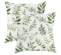 Juego de 2 fundas de almohada de helecho, funda de almohada botánica de hojas, fundas de cojín cuadradas decorativas de verano para el hogar, sofá, cama, sofá, 18 x 18 pulgadas
