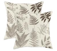 Juego de 2 fundas de almohada de helecho, fundas de almohada de hojas botánicas marrones, fundas de cojín cuadradas decorativas rústicas para el hogar, sofá, cama, 18 x 18 pulgadas