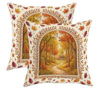 Juego de 2 fundas de almohada de hojas otoñales, rústicas, inspiradas en la naturaleza, camino, cabaña, otoño, naranja, con detalles de cremallera oculta, fundas de almohada para sala de estar
