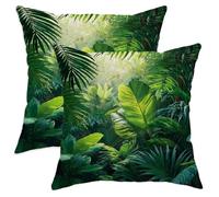 Juego de 2 fundas de almohada de hojas tropicales, naturaleza tropical, follaje de palmera, terciopelo suave, lavable, fundas de almohada cuadradas para sala de estar, apartamento, cama, sofá