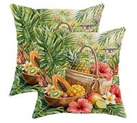 Juego de 2 fundas de almohada de hojas tropicales, papaya botánica tropical, piña, verde de verano, con funda de cremallera oculta, almohadas decorativas para el hogar, sala de estar, dormitorio, sofá