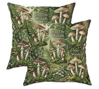 Juego de 2 fundas de almohada de hongos, hiedra rústica de helecho, color verde otoño, con cremallera oculta, fundas de almohada para el hogar, sala de estar, dormitorio, decoración de sofá, 18 x 18