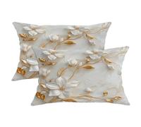 Juego de 2 fundas de almohada de jazmines de primavera, 12 x 20 pulgadas, suaves, cómodas, lujosas, con diseño de flores, hojas, terciopelo, decoración del hogar, para sofá, sala de estar y cama