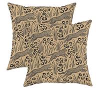 Juego de 2 fundas de almohada de leopardo, vida silvestre, naturaleza, hierba, lunares, color beige, con detalles de cremallera oculta, fundas de almohada para sala de estar, apartamento, cama, sofá
