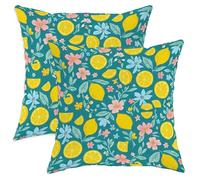 Juego de 2 fundas de almohada de limón, hojas tropicales de verano, verde azulado, terciopelo suave, lavable, fundas de cojín para el hogar, sala de estar, recámara, sofá, decoración de 16 x 16