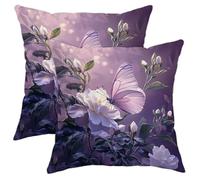 Juego de 2 fundas de almohada de mariposa, elegantes almohadas decorativas florales de lavanda, fundas de cojín de jardín de primavera para el hogar, sofá, cama, sofá, 20 x 20 pulgadas