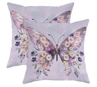 Juego de 2 fundas de almohada de mariposa, fundas de almohada florales lavanda, fundas de cojín cuadradas decorativas de primavera para el hogar, sofá, cama, sofá, 20 x 20 pulgadas