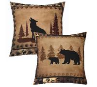 Juego de 2 fundas de almohada de oso preparado de 45 x 45 cm, modelo de funda de cojín para decoración del hogar, sala de estar, funda de almohada reversible, animales de granja, marrón y amarillo