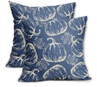 Juego de 2 Fundas de Almohada de otoño Azul de 50 x 50 cm con Estampado de Calabaza y Hojas de Arce, Decorativas para Exteriores, Estilo rústico, Estilo Granja, para sofá o Cama.