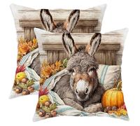 Juego de 2 fundas de almohada de otoño con diseño de burro, bonitas fundas de almohada de otoño, decoración rústica de temporada para el hogar, sofá, cama, 28 x 28 pulgadas