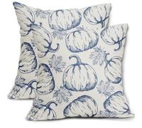 Juego de 2 Fundas de Almohada de otoño de 50 x 50 cm, con Estampado de Hojas de Arce y Calabaza Azul, Decorativas para Exteriores, Estilo rústico, Estilo Granja, para sofá o Cama.