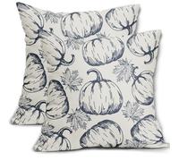 Juego de 2 Fundas de Almohada de otoño de 55 x 55 cm, con Estampado de Hojas de Arce y Calabaza Azul Oscuro, Decorativas para Exteriores, Estilo rústico, Estilo Granja, para sofá o Cama.