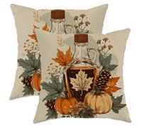 Juego de 2 fundas de almohada de otoño, jarabe de arce y calabaza, decoración del hogar para sofá, cama, 14 x 14 pulgadas