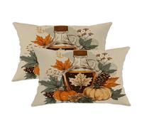 Juego de 2 fundas de almohada de otoño, jarabe de arce y calabaza, decoración del hogar para sofá, cama, 20 x 12 pulgadas