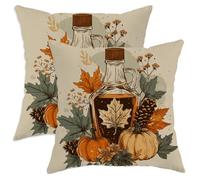 Juego de 2 fundas de almohada de otoño, jarabe de arce y calabaza, decoración del hogar para sofá, cama, 20 x 20 pulgadas