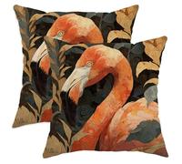 Juego de 2 fundas de almohada de pájaro tropical, hojas artísticas tropicales, rosas, verano, coral, terciopelo suave, lavable, para sala de estar, dormitorio, loft, oficina, coche, decoración de 24 x