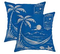 Juego de 2 fundas de almohada de palmera, hamaca costera tropical, montaña, verano, azul, con funda de cremallera oculta, almohadas decorativas para sala de estar, apartamento, cama, sofá, decoración