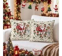 Juego de 2 fundas de almohada de Papá Noel de Santa Claus de 12 x 12 | Santa's Village - Fundas de almohada, elfos, muñeco de nieve, acebo, copo de nieve, decoración festiva del hogar