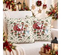 Juego de 2 fundas de almohada de Papá Noel de Santa's Village de 20 x 20 | Santa's Village - Fundas de almohada, elfos, muñeco de nieve, acebo, copo de nieve, decoración festiva del hogar