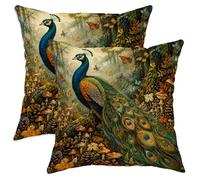 Juego de 2 fundas de almohada de pavo real, diseño de mariposa, hongo verde otoñal, con cremallera oculta, fundas de almohada para el hogar, sala de estar, dormitorio, decoración de sofá, 16 x 16