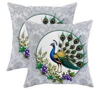 Juego de 2 fundas de almohada de pavo real, elegantes fundas de almohada vintage de terciopelo suave, lavables, para decoración del hogar, sala de estar, dormitorio, sofá, 18 x 18 pulgadas
