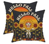 Juego de 2 fundas de almohada de perro dálmata otoñal de 12 x 12 pulgadas, cómodas fundas de almohada de terciopelo con estampado de girasol retro otoñal con cremallera, patrón de calabaza, decoración