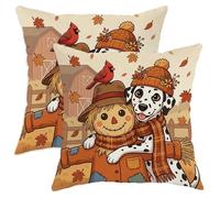 Juego de 2 fundas de almohada de perro dálmata otoñal de 14 x 14 pulgadas, juego de 2 fundas de almohada suaves con estampado de espantapájaros otoñales con cremallera, divertida decoración campestre