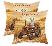 Juego de 2 fundas de almohada de perro dálmata otoñal, fundas de almohada suaves con estampado de tractor divertido de 18 x 18 pulgadas, diseño otoñal de terciopelo, decoración de sofá y sala de estar
