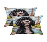 Juego de 2 fundas de almohada de perro de agua portugués de primavera, fundas de almohada suaves y románticas con estampado de torres de 12 x 20 pulgadas, diseño de mascotas, decoración de terciopelo