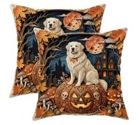 Juego de 2 fundas de almohada de perro de los Grandes Pirineos de Halloween de 14 x 14 pulgadas, juego de 2 fundas de almohada suaves y cómodas para vacaciones, patrón espeluznante, sofá, sala de